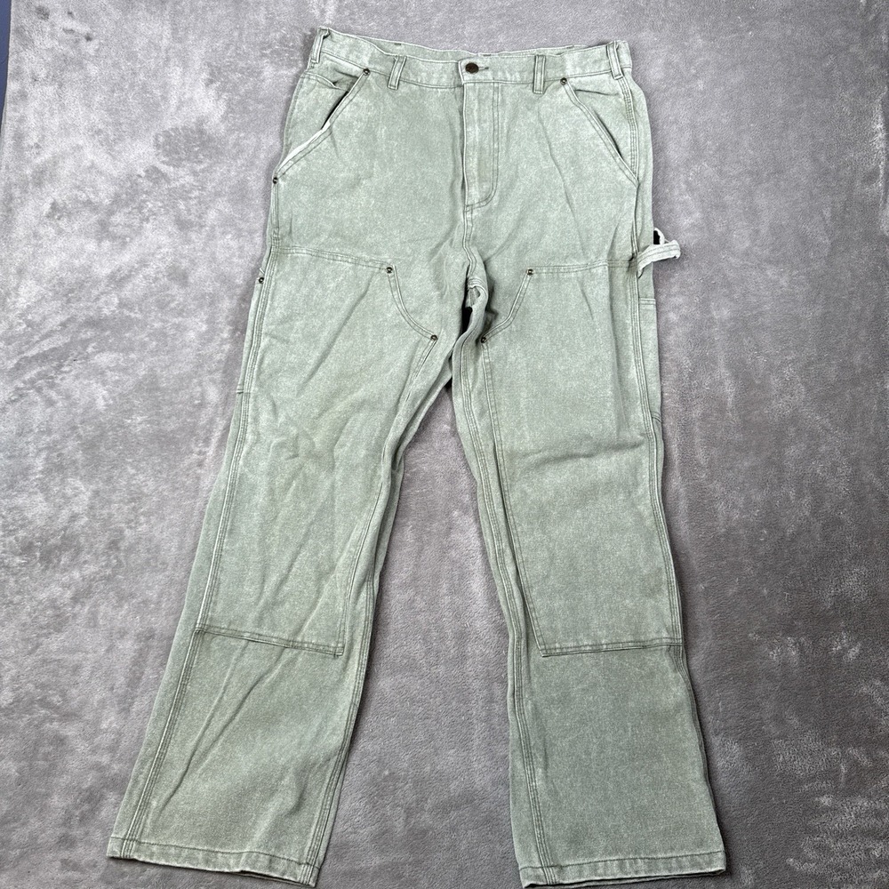 Vintage Carhartt B136 MOS Double Knee Work Pants 34x32 Faded Moss Green USA